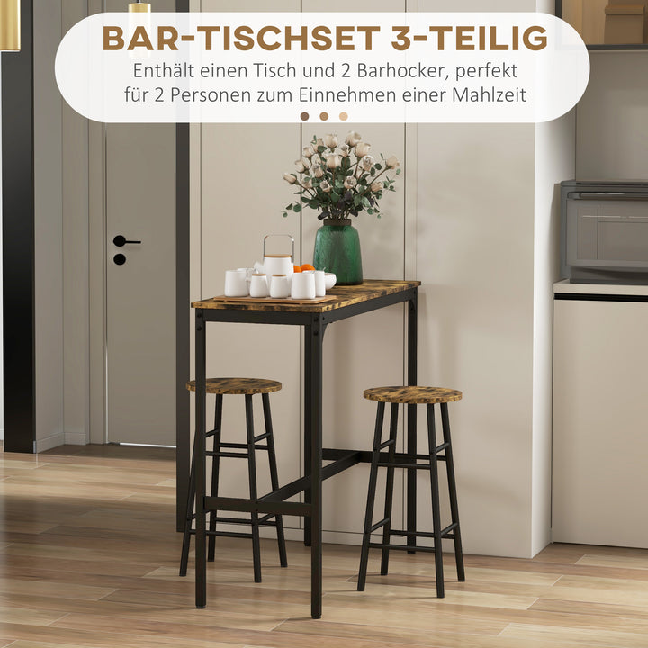 Barbord med 2 stole i industrielt design sæt med 2 barstole med bord, industrielt design, 3 dele, brun + sort