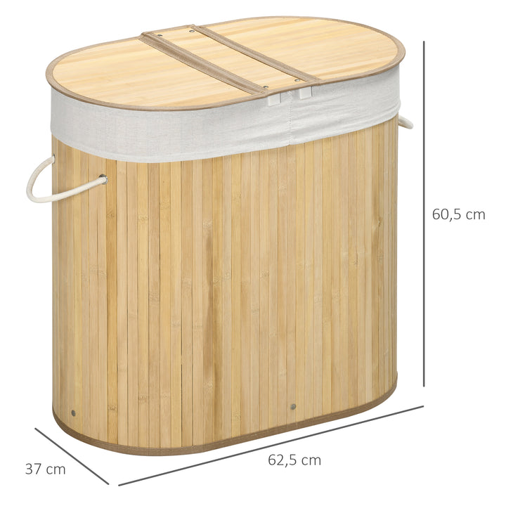 Vasketøjskurv 100l med aftagelig vasketøjsbænk 62,5 cm x 37 cm x 60,5 cm natur + hvid