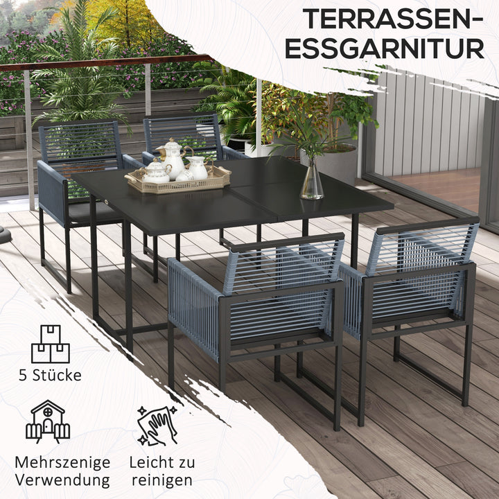 5-Delt havemøbelsæt, havesiddegruppe, udendørs spisegruppe, vejrbestandig, 1 bord, 4 stole, grå