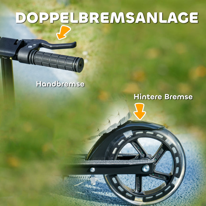 Børnescooter, dobbeltbremser, metalstel, fodstøtte, foldbar, 3-8 år, sort