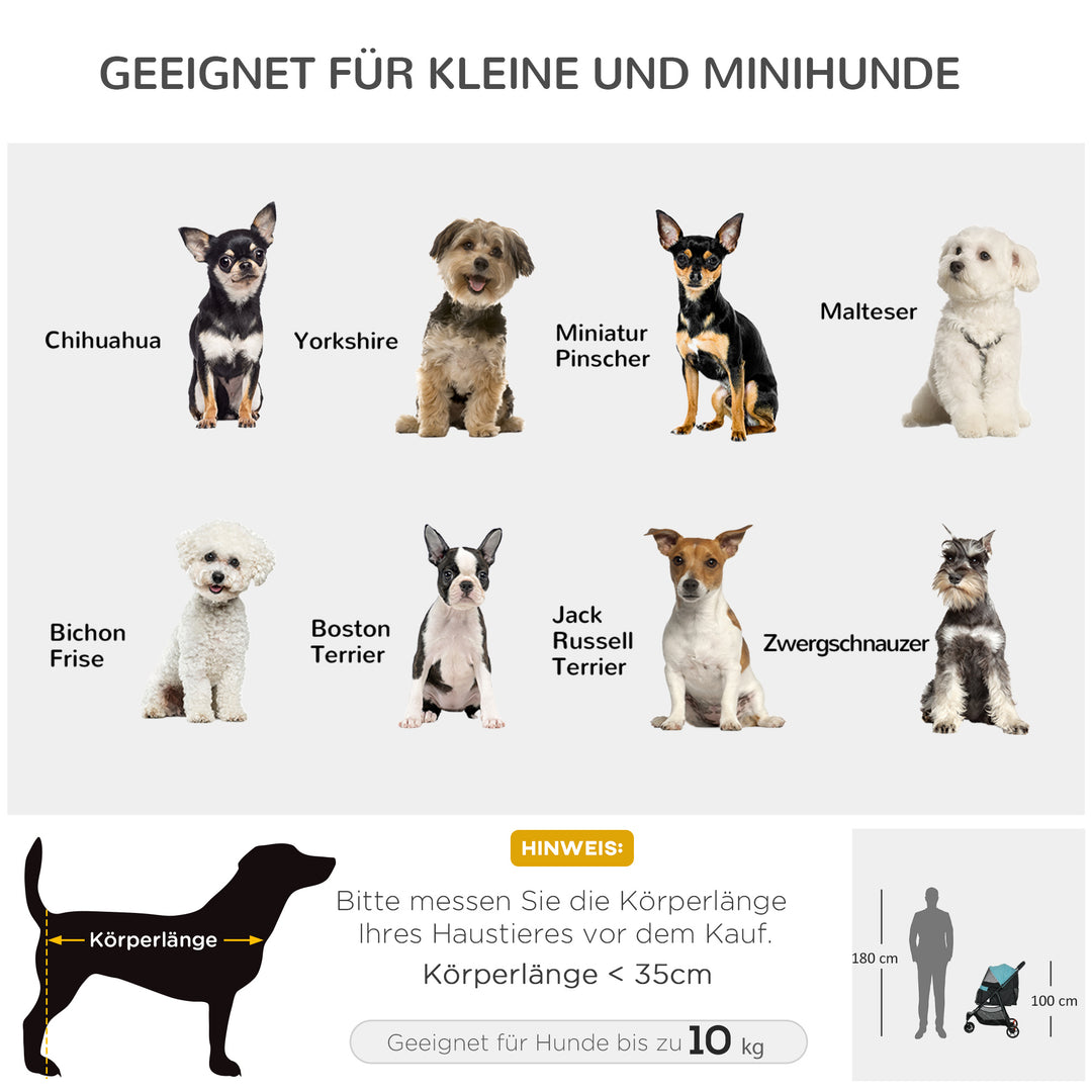 Kæledyrsklapvogn, hundeklapvogn op til 10 kg, foldbar, sikkerhedsline, håndtag, regnslag, opbevaringskurv, blå + sort