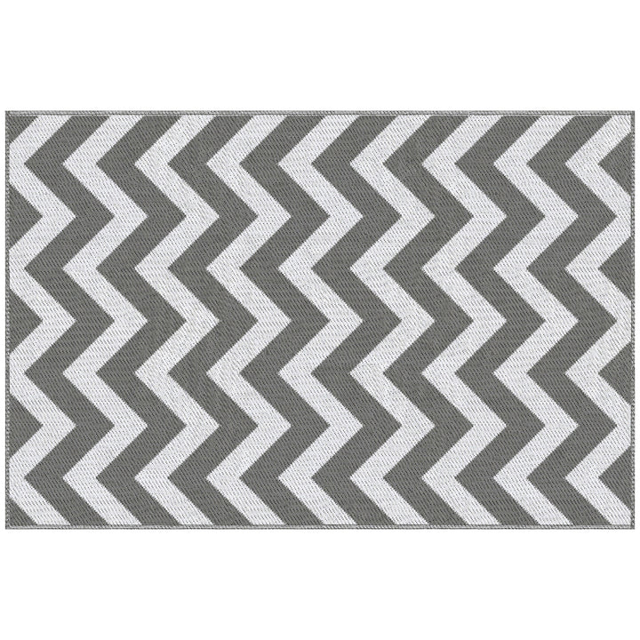 Udendørstæppe, vandtæt, dobbeltsidet design, syntetisk fiber af høj kvalitet, lysegrå+hvid, 121 x 182 cm