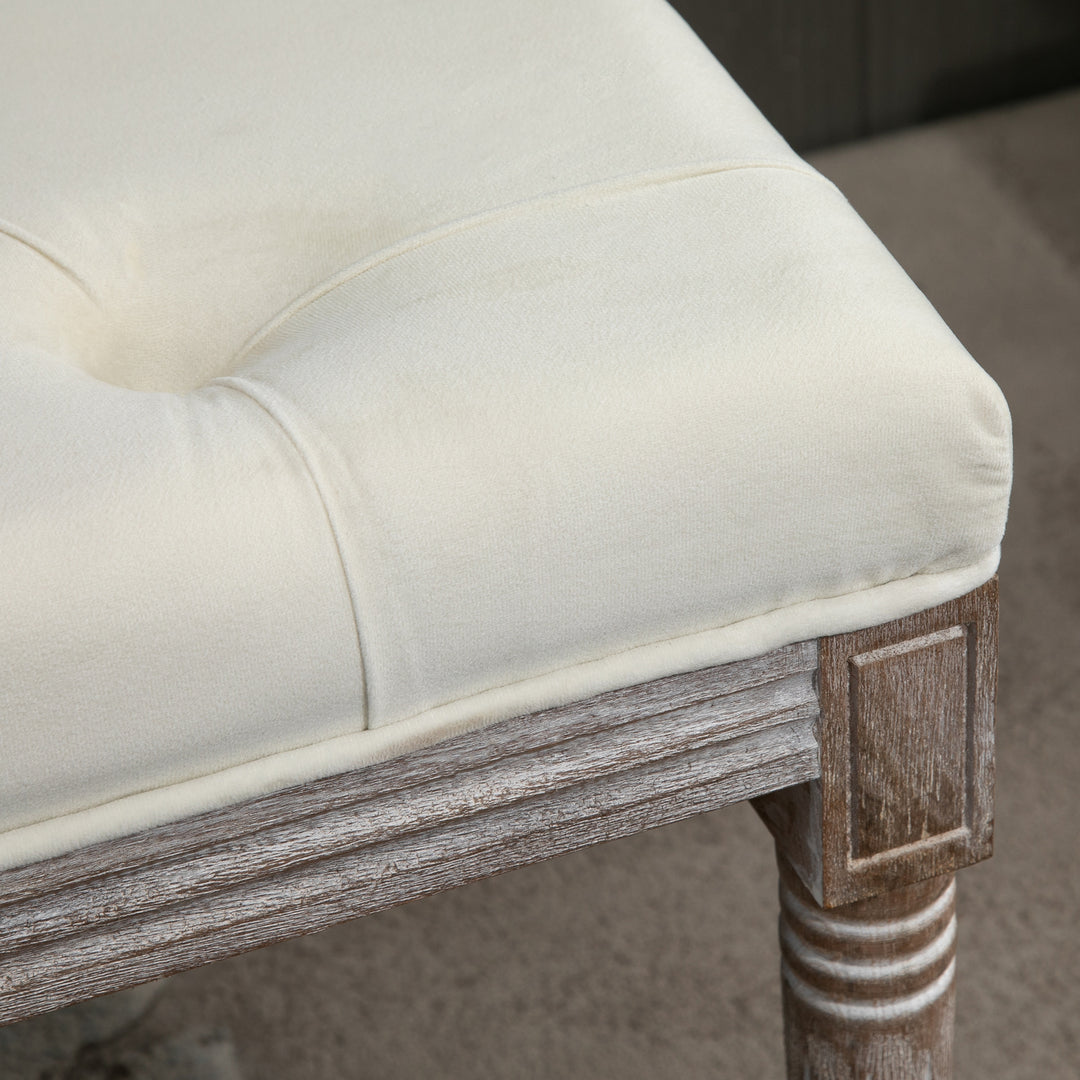 Polstret bænk vintage sengebænk med knapper velour touch gummitræ beige 142 x 47 x 51 cm