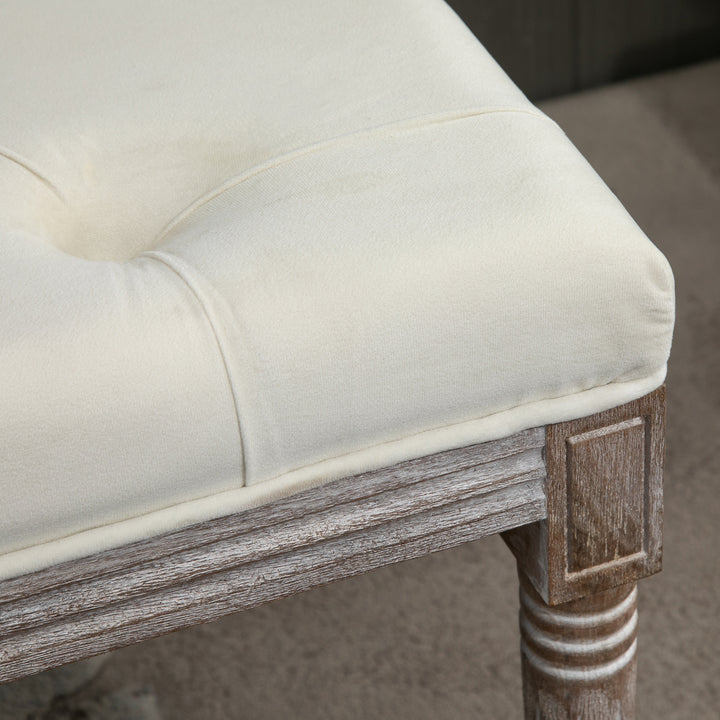 Polstret bænk vintage sengebænk med knapper velour touch gummitræ beige 142 x 47 x 51 cm
