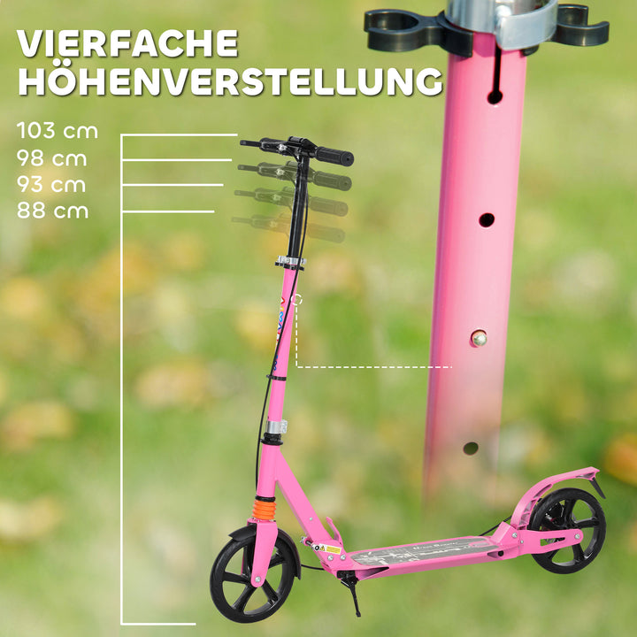 Børneløbehjul med justerbart styr, foldbart, til børn i alderen 6-12 år, 94 x 36 x 88-103 cm, pink