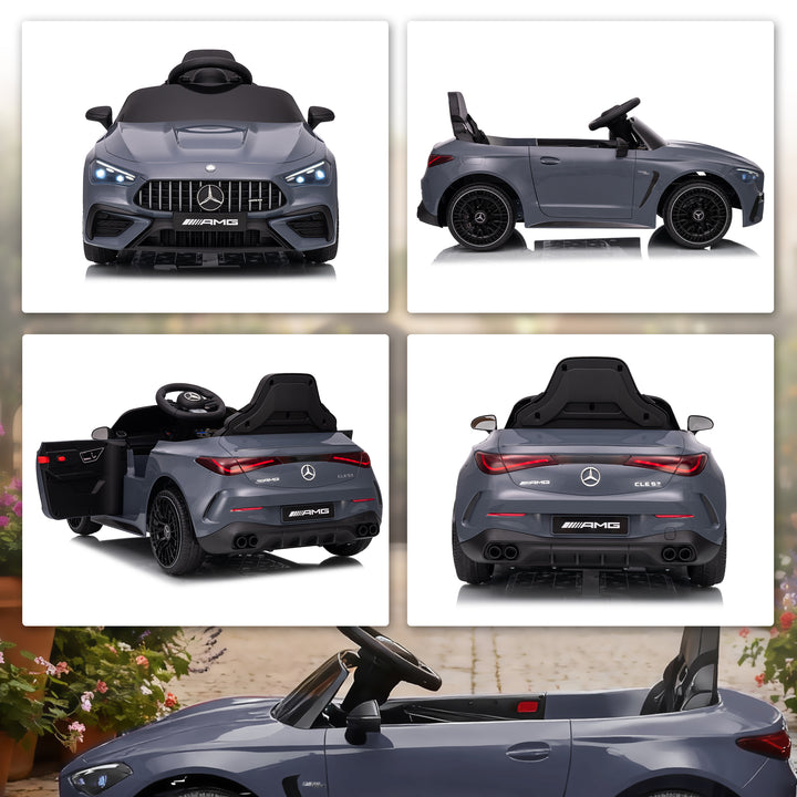 Børne elbil, Mercedes design, 12V motor, fjernbetjening, LED-lys, musik, til børn i alderen 3-6 år, grå