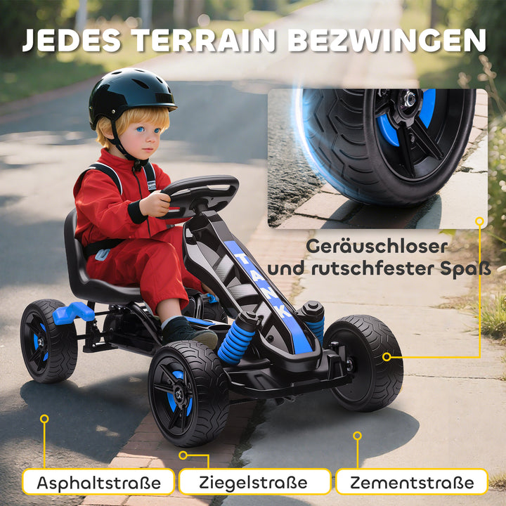 Gokart med pedaler, pedalbil til børn med bremse, skridsikre hjul, metalramme, 3-6 år, blå