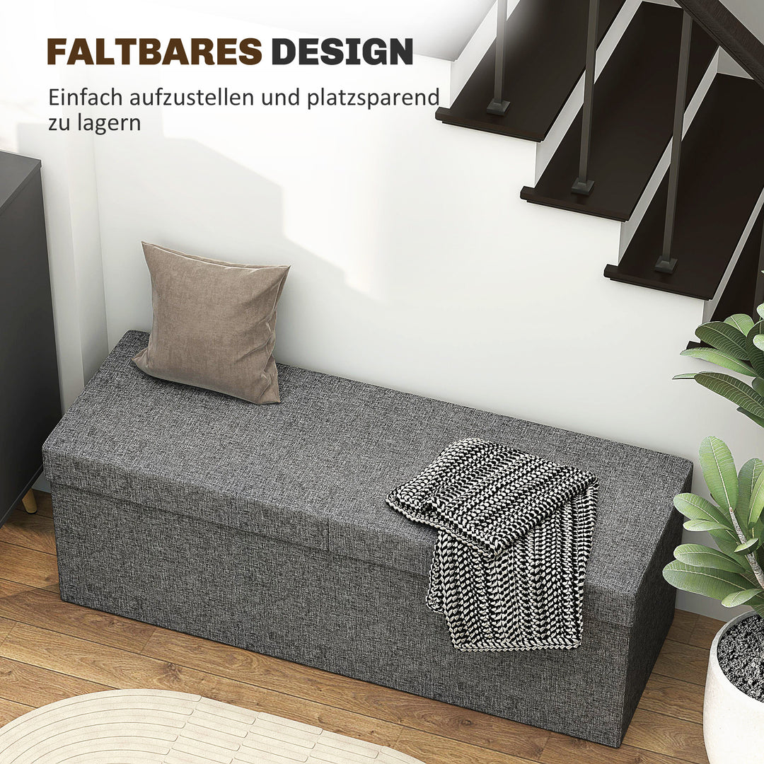 Fodskammel med opbevaring, foldbart design, blødt polstret, til entré, stue, soveværelse, mørkegrå