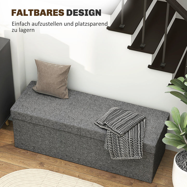 Fodskammel med opbevaring, foldbart design, blødt polstret, til entré, stue, soveværelse, mørkegrå