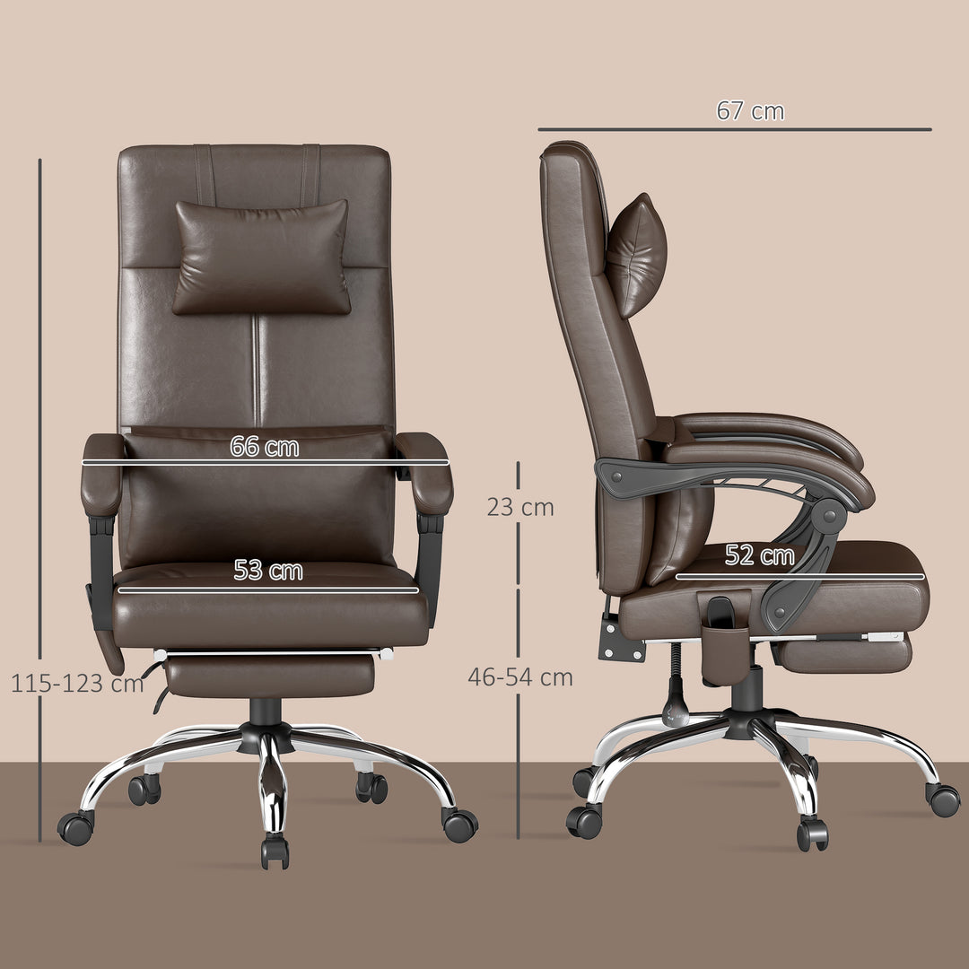 Kontorstol med massagefunktion, ergonomisk skrivebordsstol med lænefunktion, nakkestøtte, højdejusterbar, brun