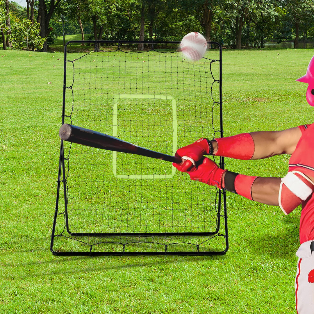 Baseball rebound net, vejrbestandigt, metalramme, grøn hitting zone, 174h x 123b x 90d cm