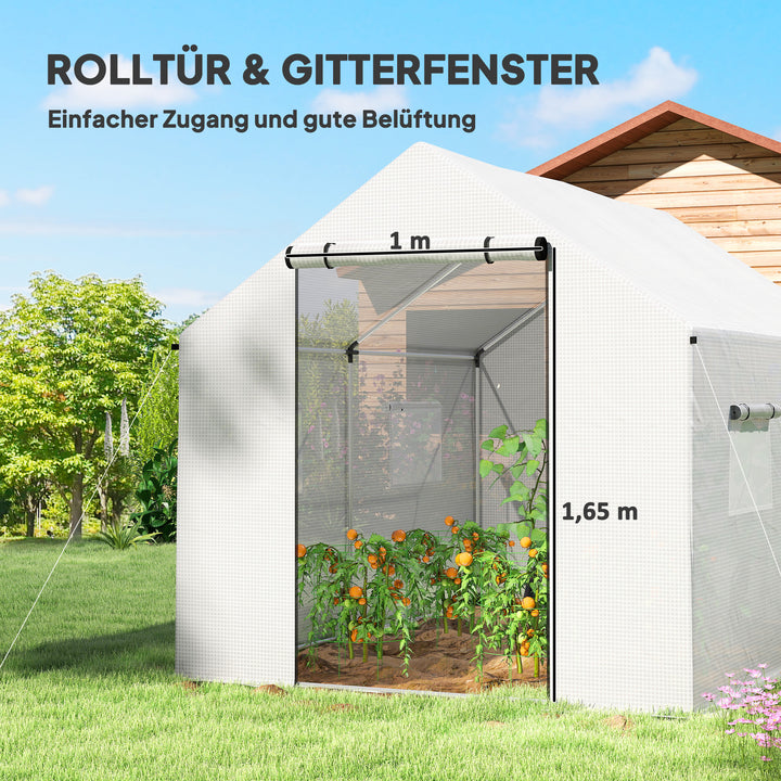 Drivhus 3 x 2 x 2 m, myggenet, skråtag, 4 vinduer, hvidt