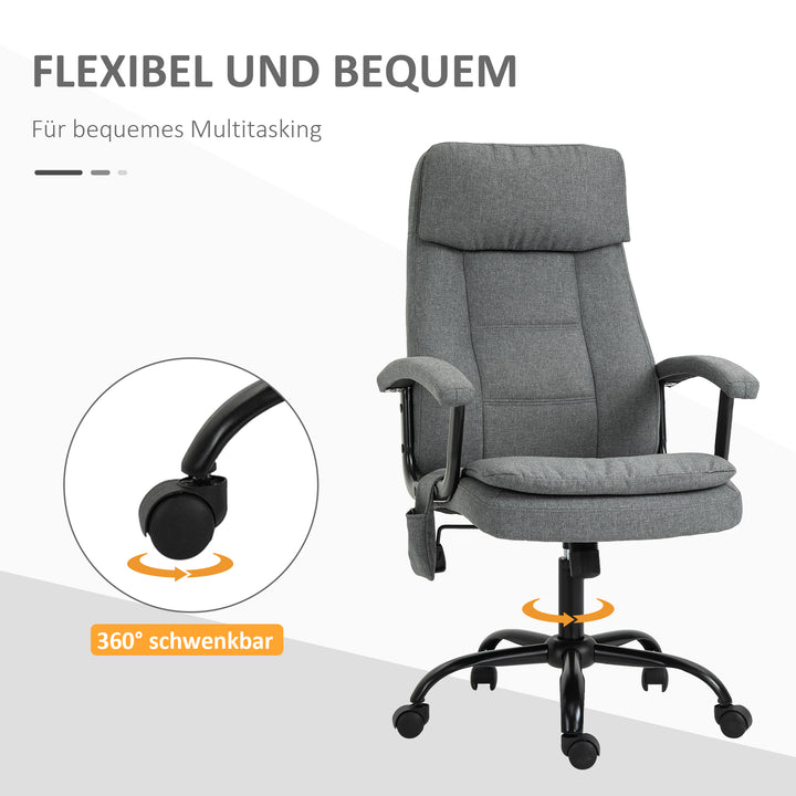 Kontorstol massage højdejusterbar executive chair gaming chair med massagefunktion, ergonomisk drejestol massagestol lændemassage hørfornemmelse grå 63 x 70 x 112-121 cm