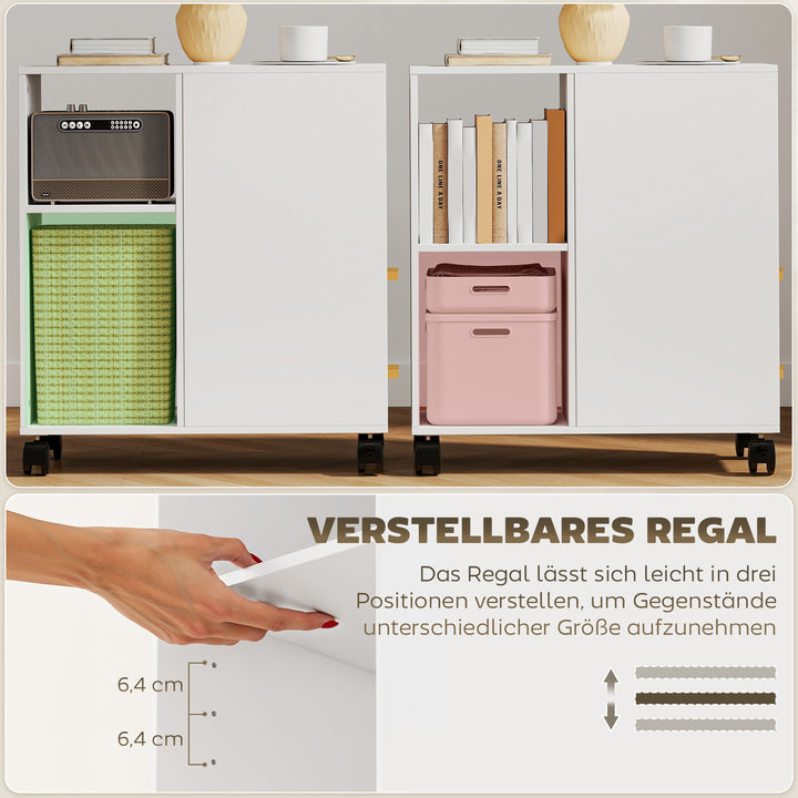 Printerstativ/bord med justerbar hylde, hjul til fax og scanner, 60 x 30 x 65 cm, hvid