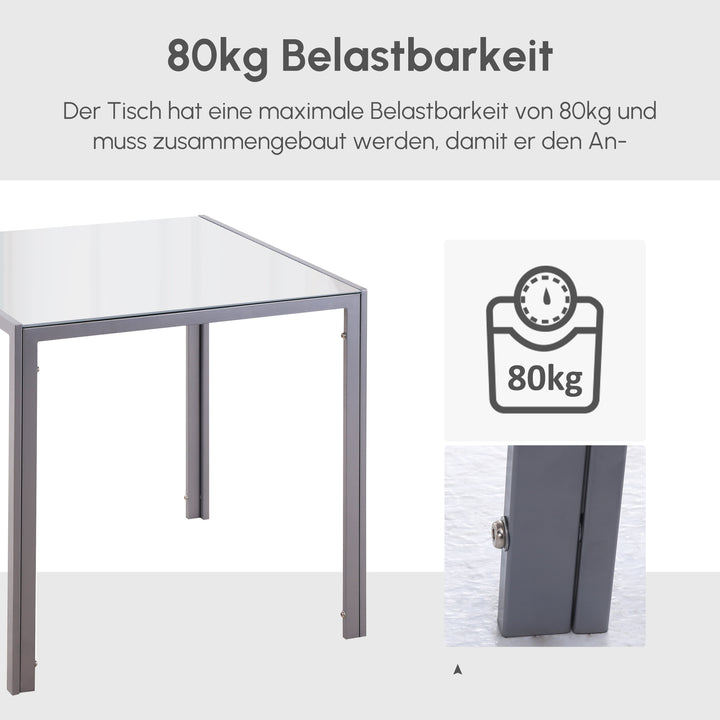 Spisebord køkkenbord glasbord firkantet bord, glasplade, kompakt design, grå