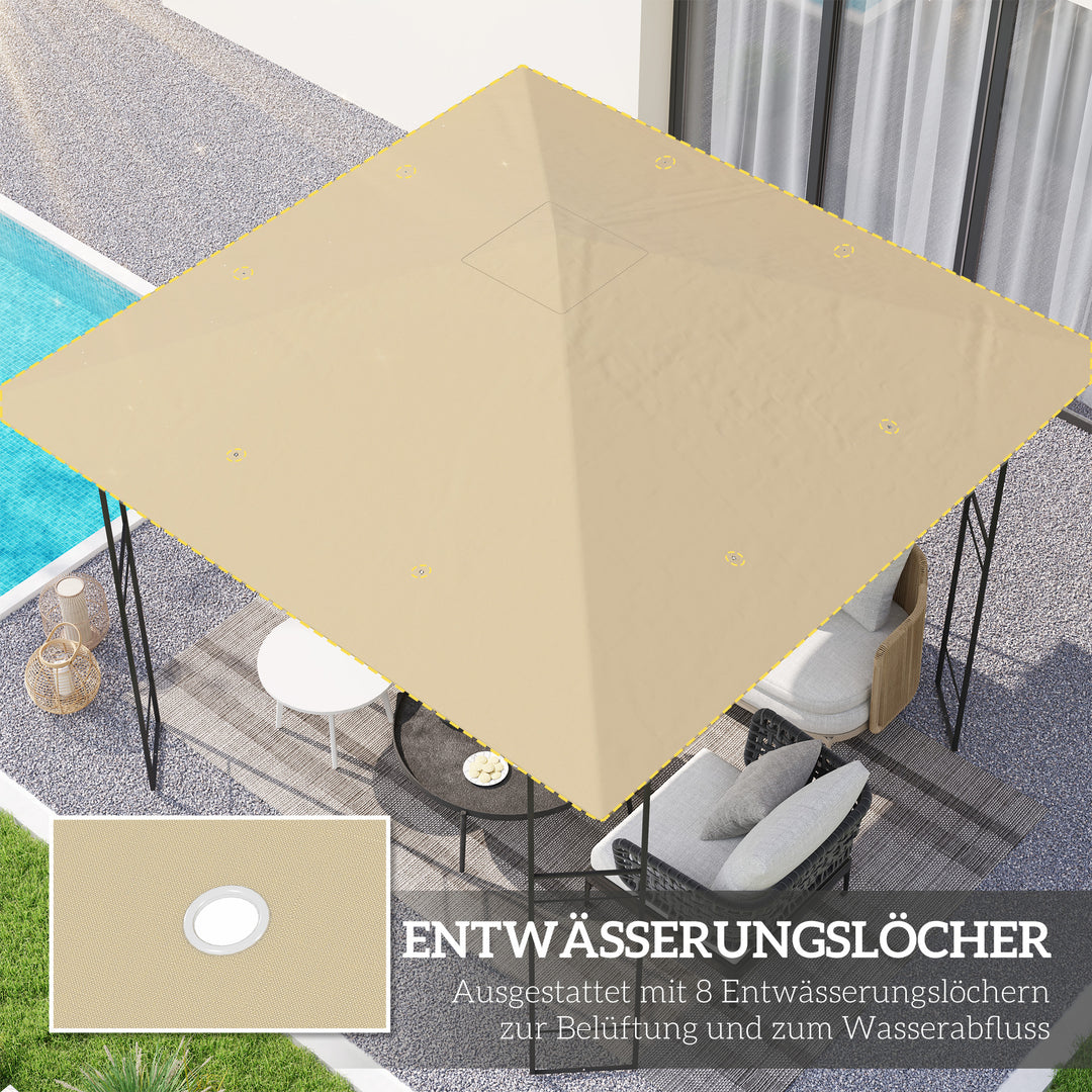 Udskiftningstag til 3 x 3 m pavillon, vandafvisende, UPF30+, udskiftningsovertræk af Oxford-stof, 370 g/m², beige