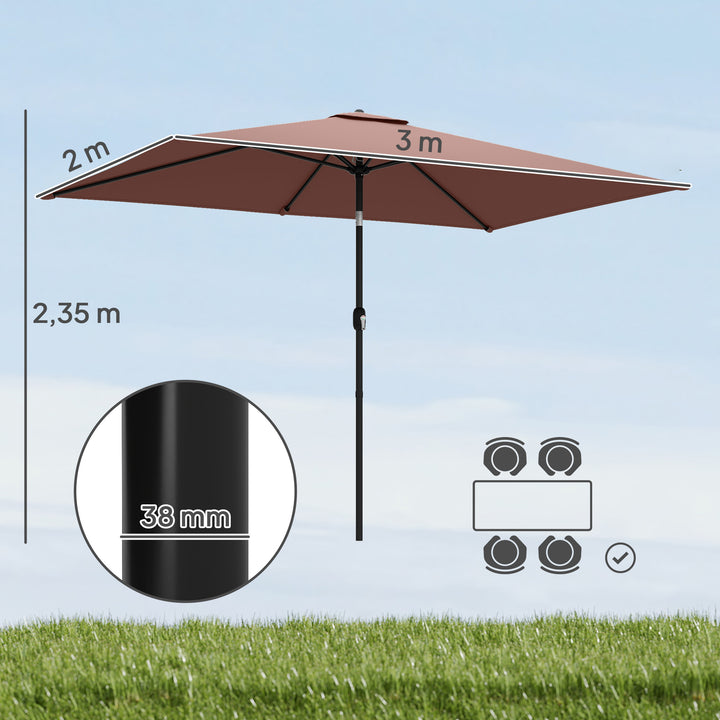 Parasol 300 x 200 cm, vipbar balkonparasol med håndsving og beskyttelsesovertræk, brun