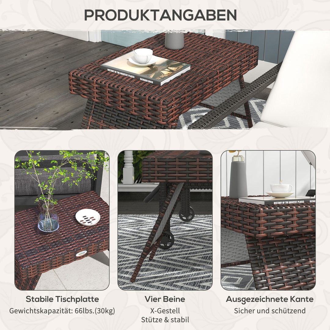 Havebord, udendørs sofabord, udendørs sidebord, PE-rattan, vejrbestandig, 60 cm x 41 cm x 41 cm, brun