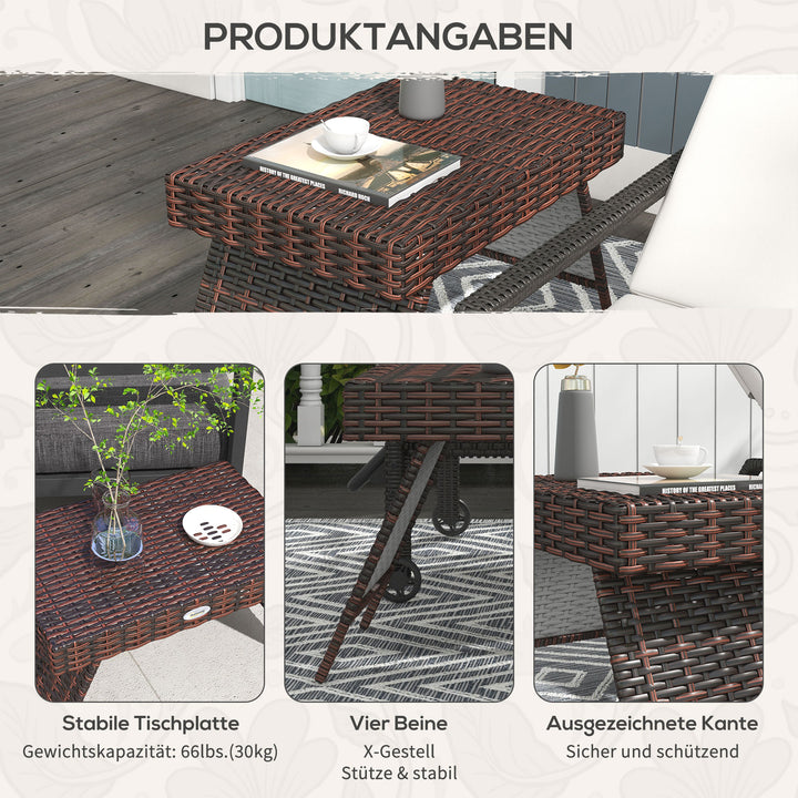 Havebord, udendørs sofabord, udendørs sidebord, PE-rattan, vejrbestandig, 60 cm x 41 cm x 41 cm, brun