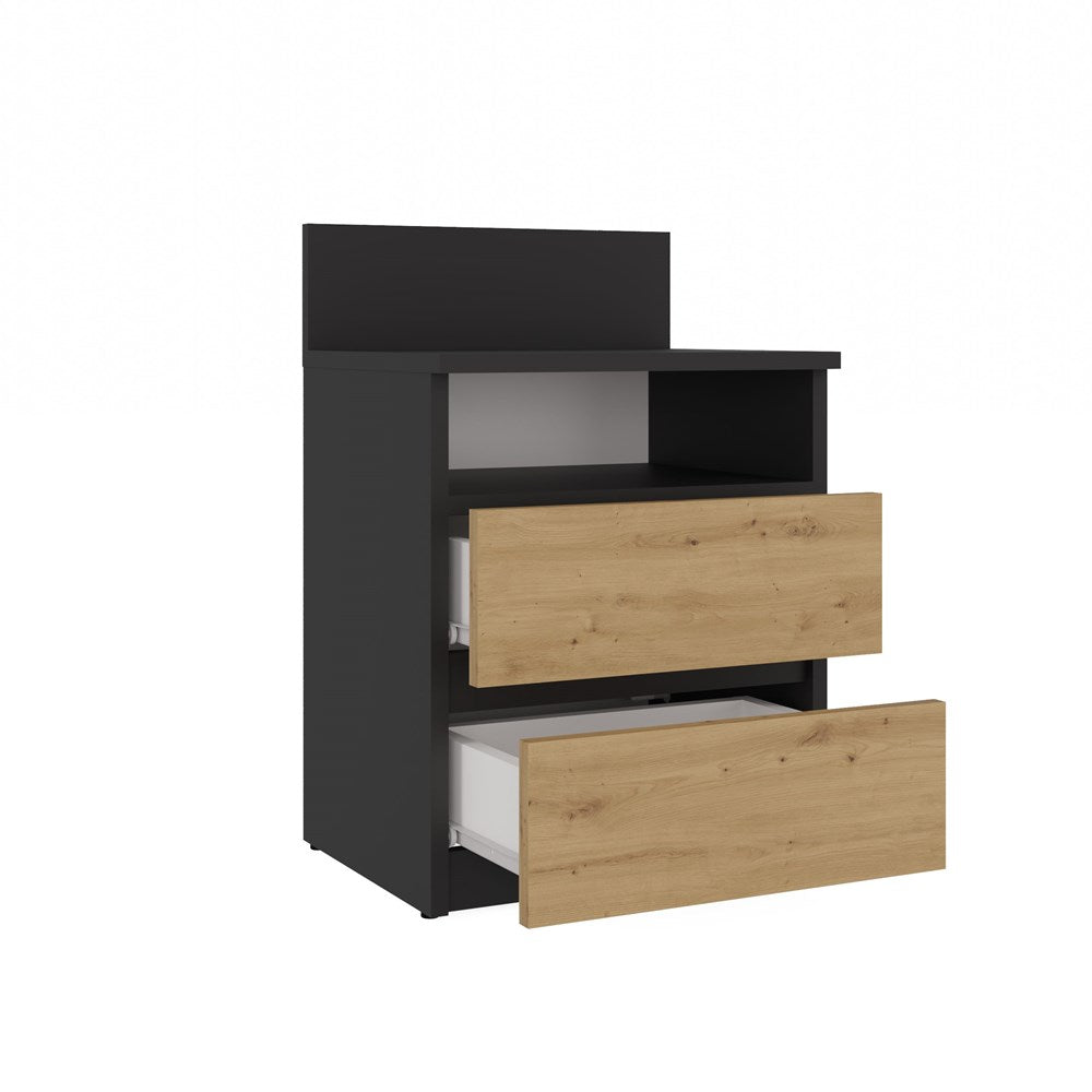 Moderne sengebord med 2 skuffer, antracit og naturfarvet