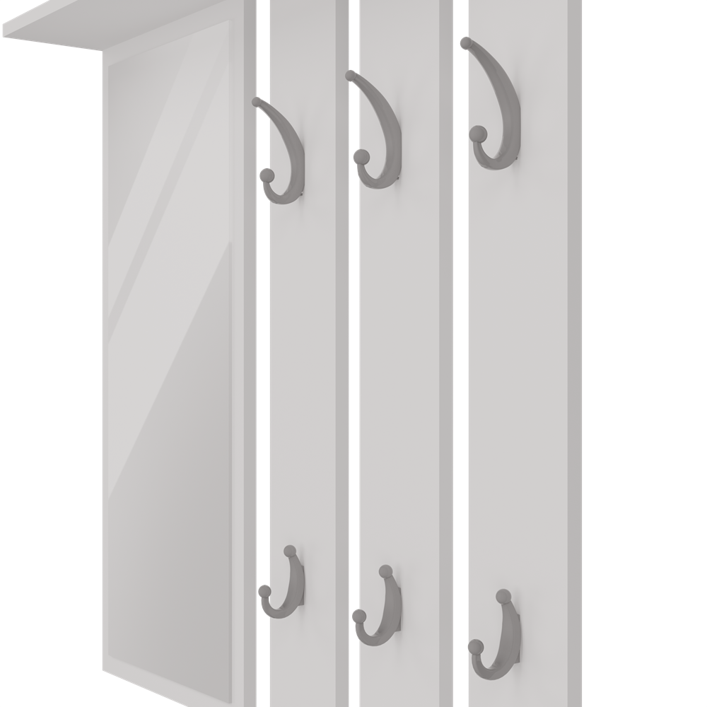 Knagerække med hylde og spejl, mat hvid