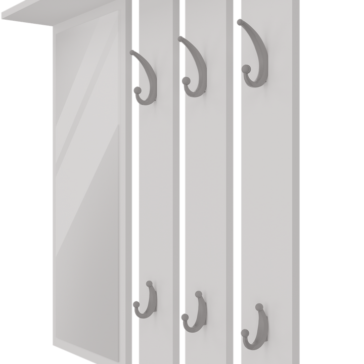 Knagerække med hylde og spejl, mat hvid