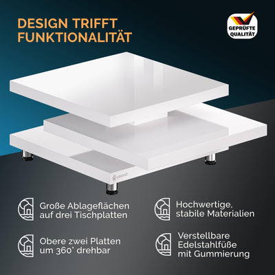 Sofabord, 72x72cm justerbart, hvid