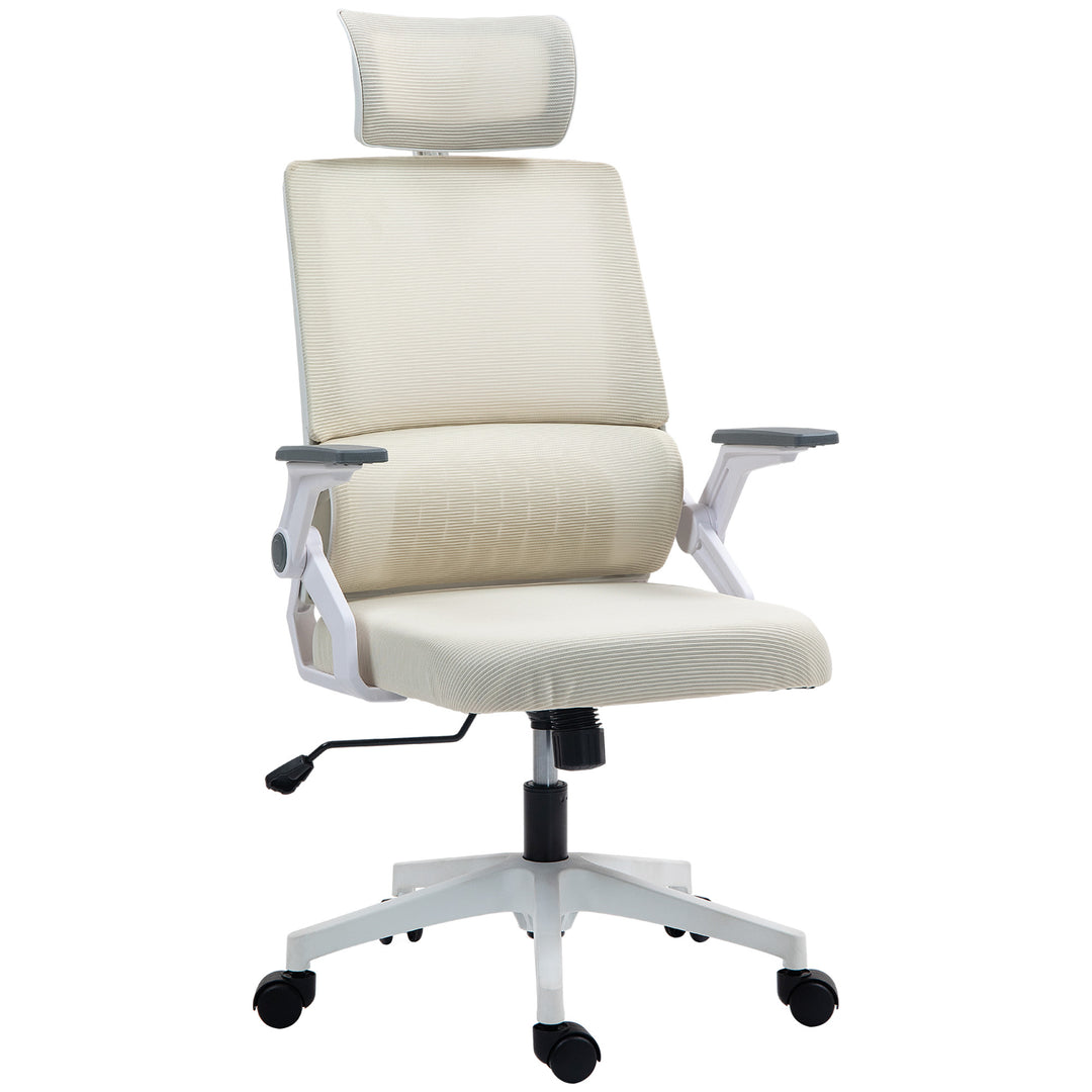 Kontorstol, skrivebordsstol, højdejusterbar, 1 nakkestøtte, 60 x 61 x 121,5 cm, beige