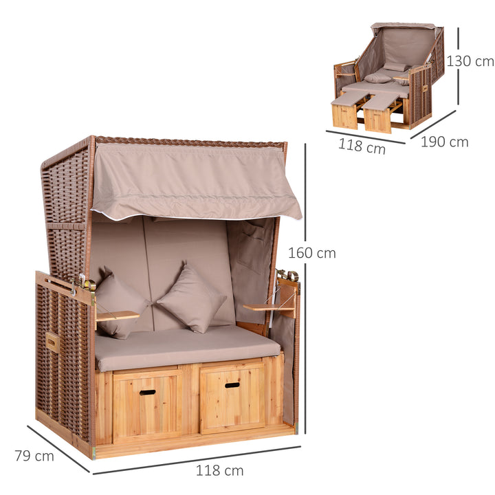 Strandstol til 2 personer med lænestol, beige, 118 x 79 x 160 cm