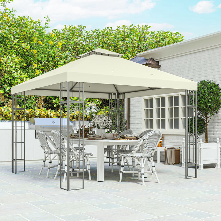 3 X 3 m havepavillon, 2-lags tagdesign, uv30+ beskyttelse, uv-resistent, solskærm, metalramme, cremehvid
