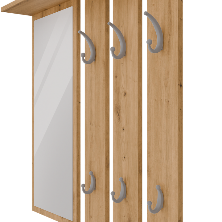 Knagerække med hylde og spejl, naturfarvet