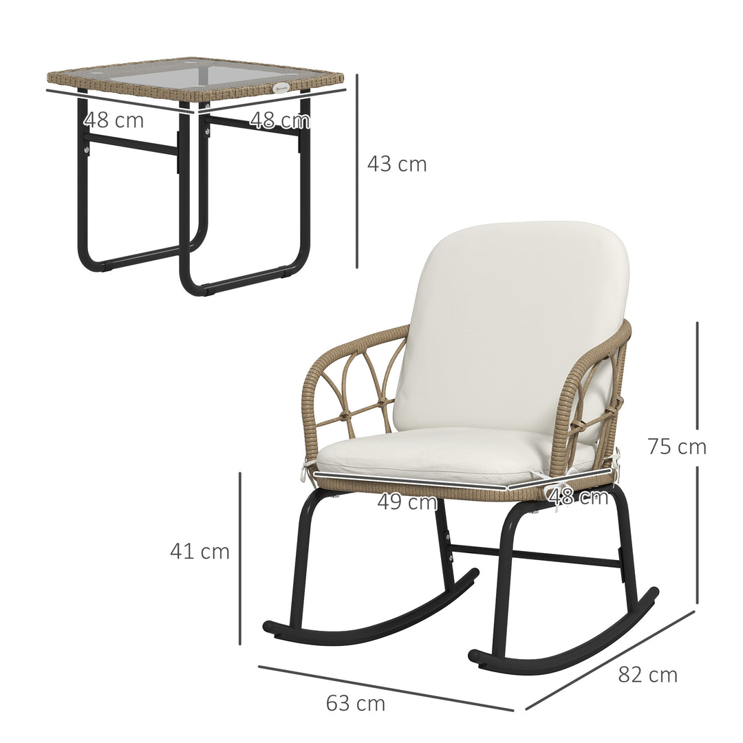 Gyngestolsæt, bistrostil, bohostil, PE-rattan, vejrbestandig, cremefarvet