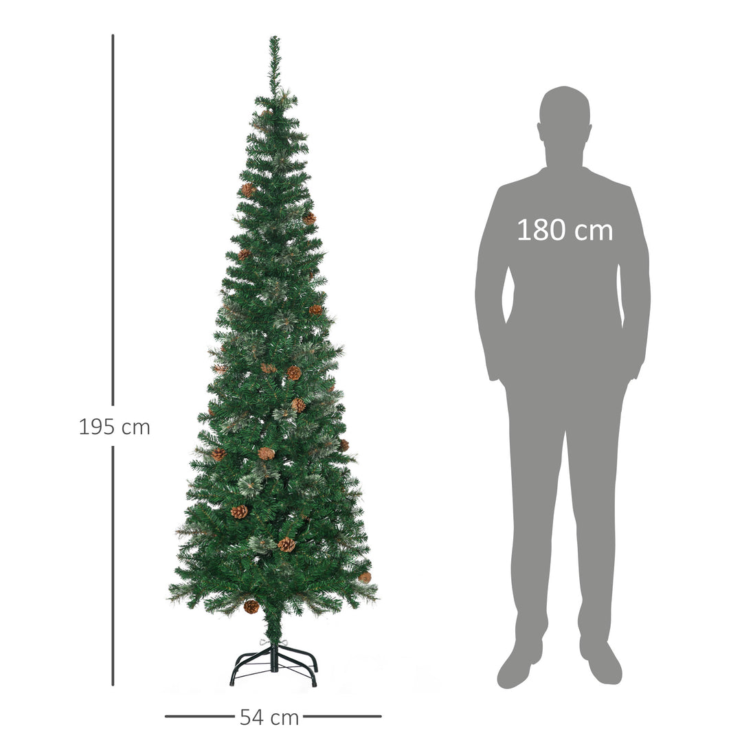 Kunstigt juletræ, slankt, kogledesign, flammehæmmende, 54 x 195 cm, grønt