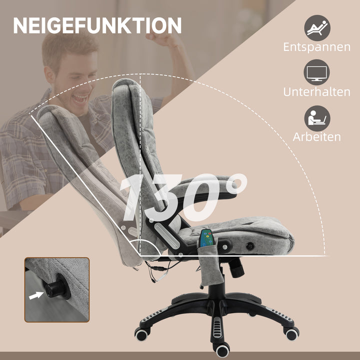 Executive-stol med massage- og varmefunktion, ergonomisk, justerbar, op til 120 kg, grå