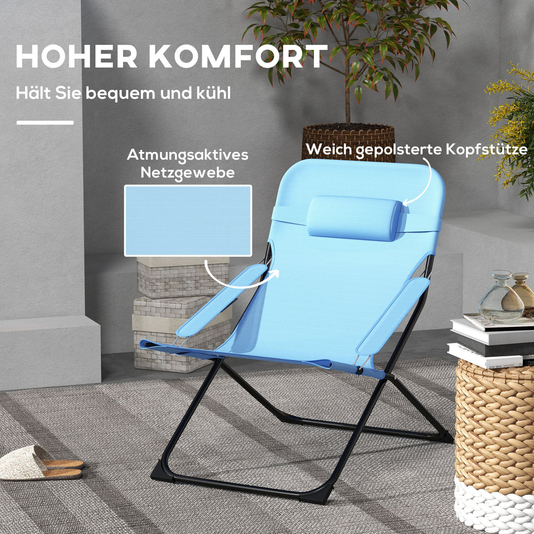 Klapstol, justerbar i 4 niveauer, åndbar, metalstel, 69 x 91 x 96 cm, sort/blå