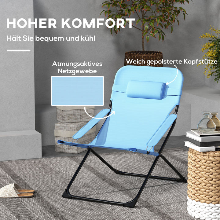 Klapstol, justerbar i 4 niveauer, åndbar, metalstel, 69 x 91 x 96 cm, sort/blå