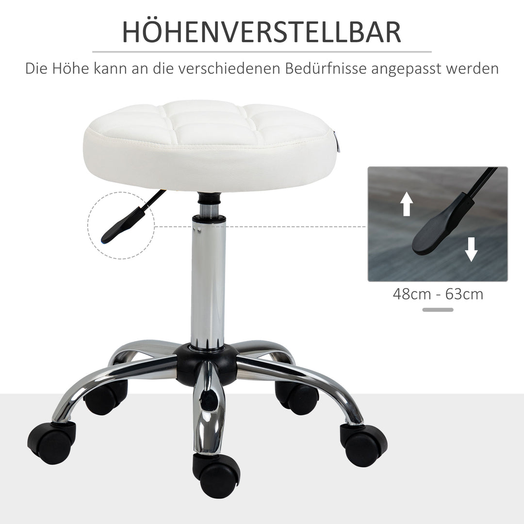 Drejestol, salonstol, højdejusterbar, kunstlæder, quiltet design, 35,5 x 48-63 cm, hvid/sølv