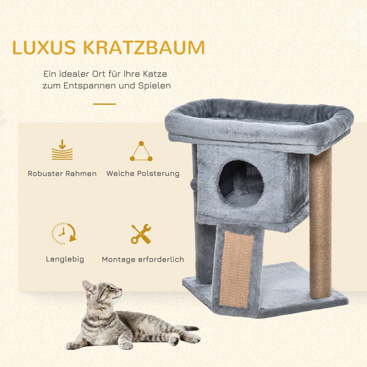 Kradsetræ 57 cm lille kradsetræ med kattehule, hvileplatform, kradsetræ til katte med kradsebræt, legebold, kattemøbler til katte op til 5 kg lysegrå