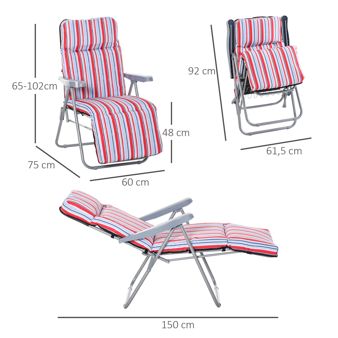 Sæt med 2 foldbare liggestole med hynder, justerbar ryglæn med 5 positioner, havestol, havemøbelsæt, stål, polyester, rød, 60 x 75 x 65-102 cm