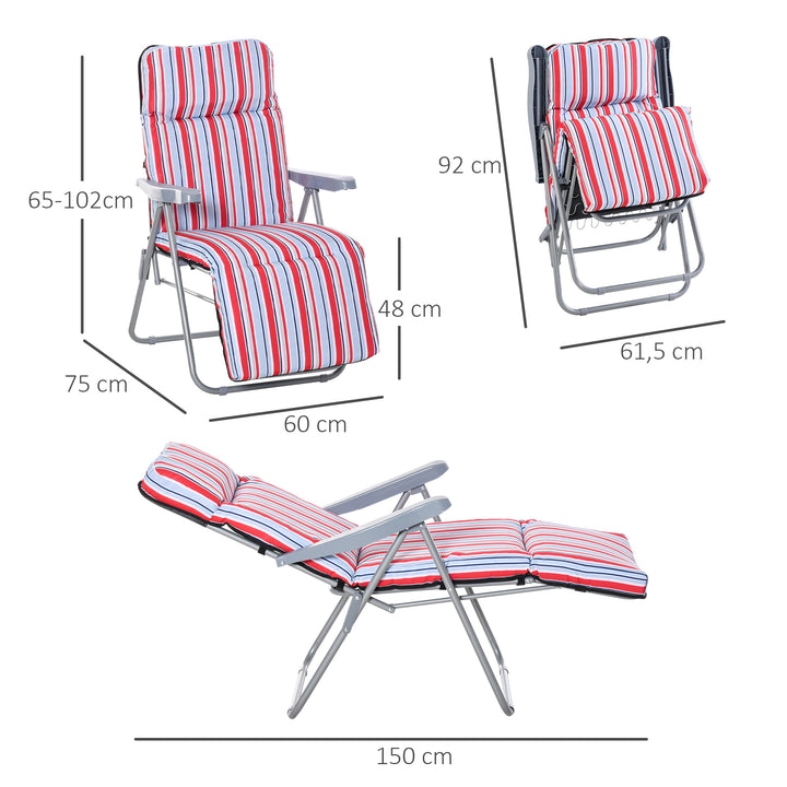 Sæt med 2 foldbare liggestole med hynder, justerbar ryglæn med 5 positioner, havestol, havemøbelsæt, stål, polyester, rød, 60 x 75 x 65-102 cm