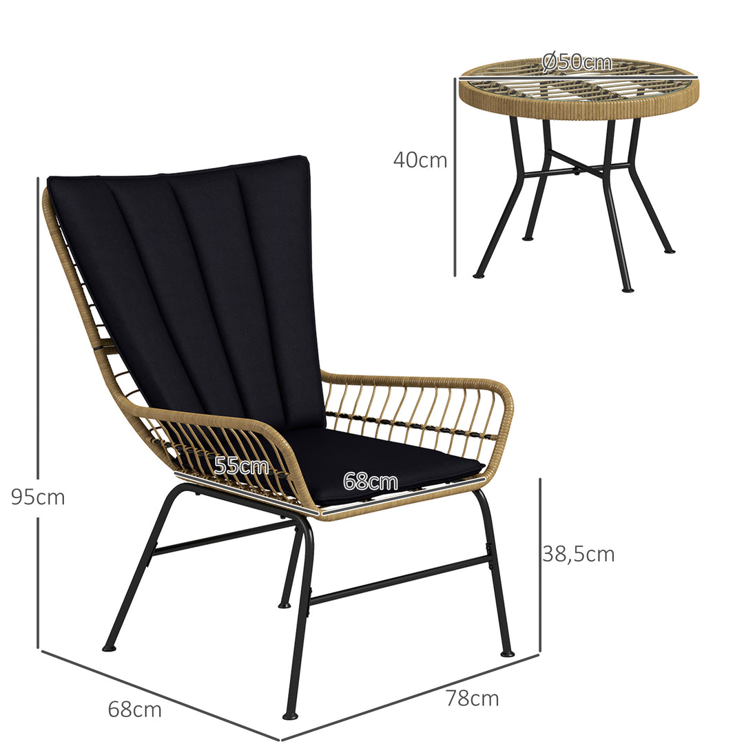 Bistrosæt balkonmøbelsæt balkonmøbler boho-stil vejrbestandig 76 x 66 x 96 cm sort