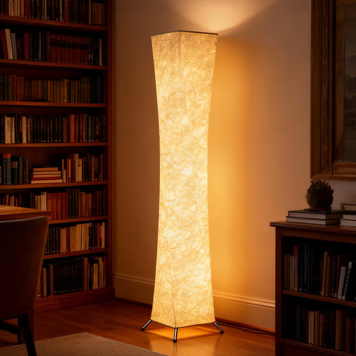 Gulvlampe med papirskærm, fodkontakt, 3 lysstyrkeniveauer, hvid