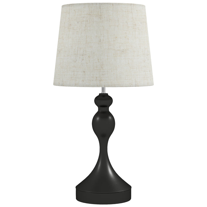 LED-bordlampe med 3 farvetemperaturer, sengelampe med USB A+C-opladeporte, skærm i linned, sort