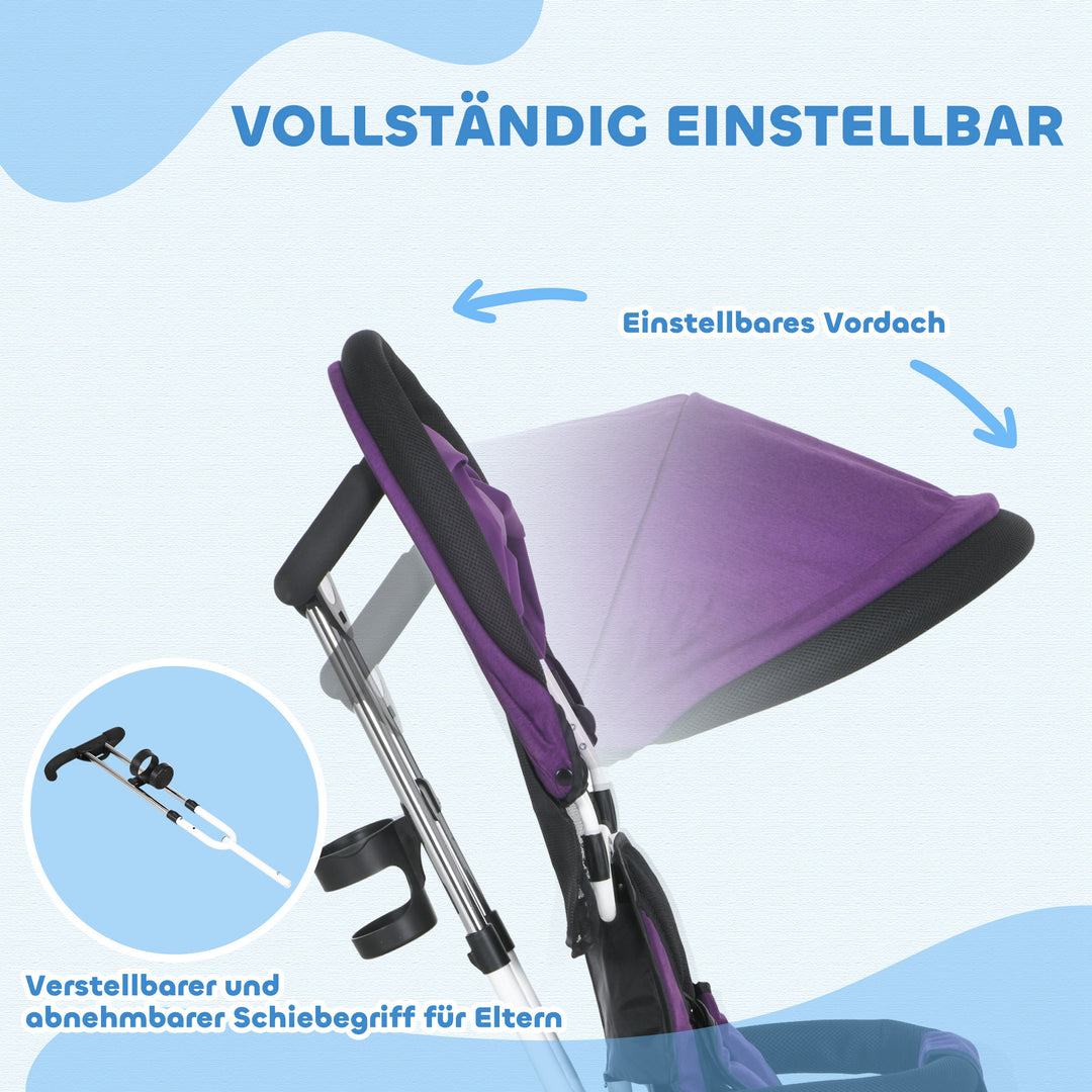 6-I-1 børnetrecykel med skubbehåndtag, kaleche, sele, opbevaringskurv, til 1-5 år, blå