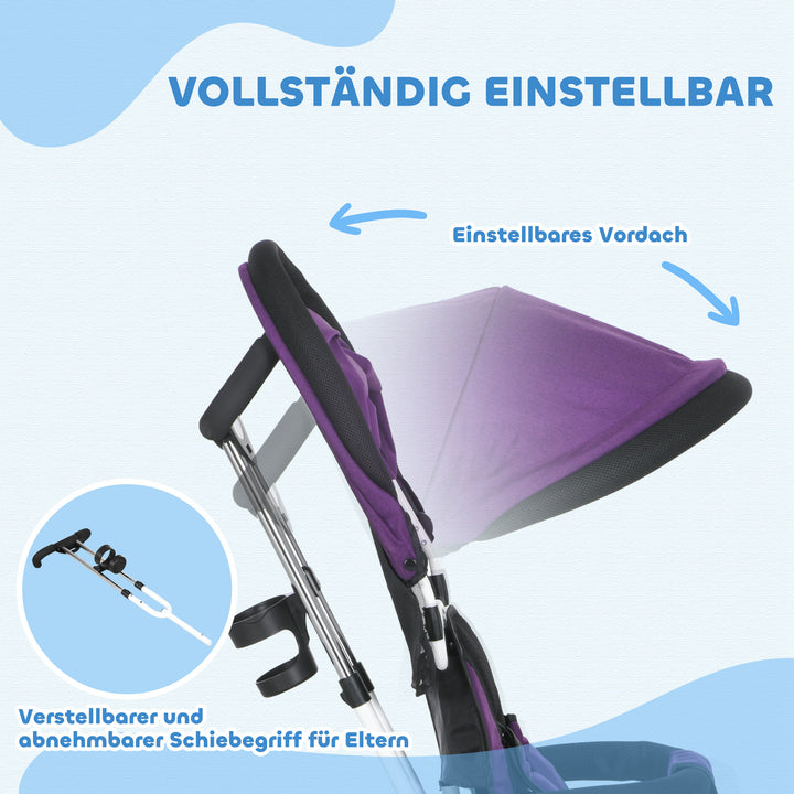 6-I-1 børnetrecykel med skubbehåndtag, kaleche, sele, opbevaringskurv, til 1-5 år, blå