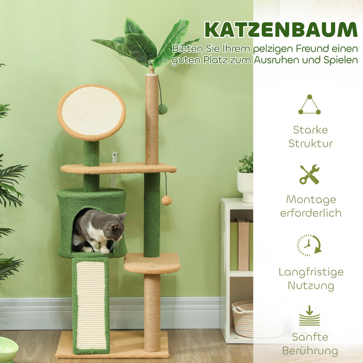 Kradsetræ, 139 cm kradsetræ med hule, legebolde, sisal kradsetræer og platforme, til to katte, grøn