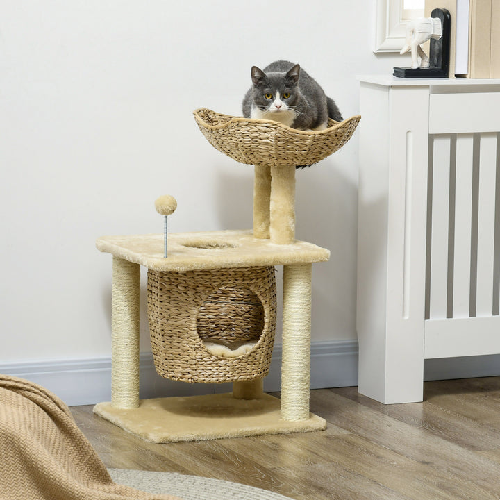 Kradsetræ med kattehule, liggeplads, legebold, 45x40x74cm, beige