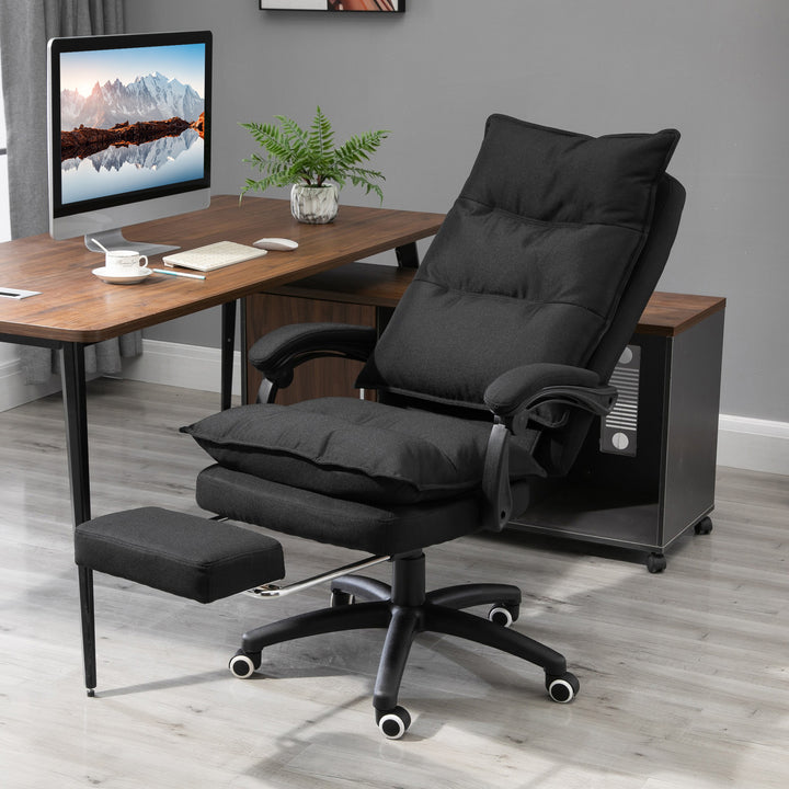 Kontorstol med massagefunktion, ergonomisk skrivebordsstol med lænefunktion og drejefunktion, med fodstøtte, sort