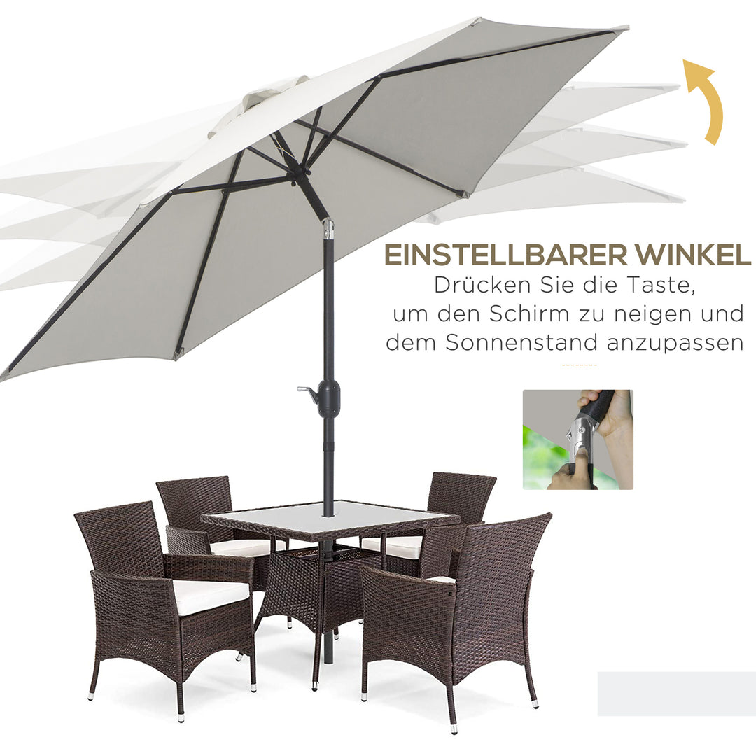 Sammenklappelig parasol, haveparasol, markedsparasol med håndsving, aluminium, 180 cm, polyester, beige, Ø 2,6 x 2,35 m