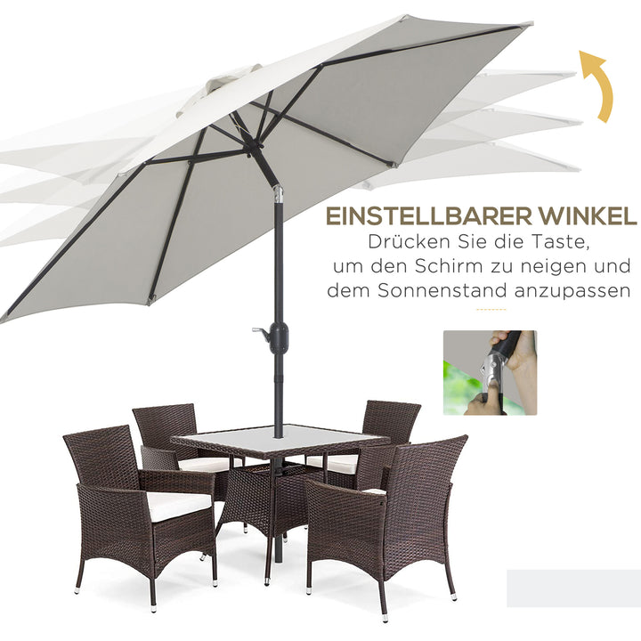 Sammenklappelig parasol, haveparasol, markedsparasol med håndsving, aluminium, 180 cm, polyester, beige, Ø 2,6 x 2,35 m